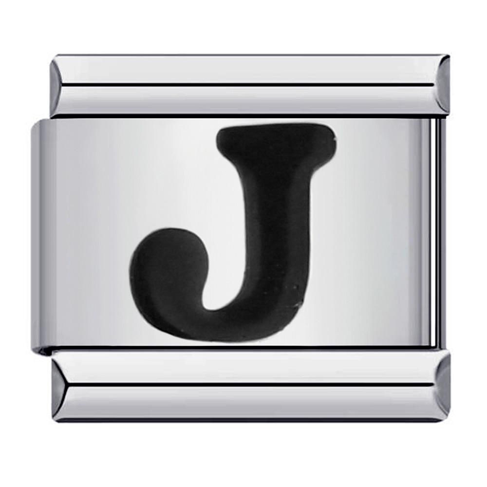 Глазурь черная 26 английских букв AZ итальянские звенья шарм подходит 9 мм нержавеющая сталь женщины мужчины браслет DIY изготовление ювелирных изделий