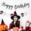Pink Skull Halloween Happy Birthday Banner for Girl Glitter Skull Garland Banners for Pink Halloween Birthday Party Decorations