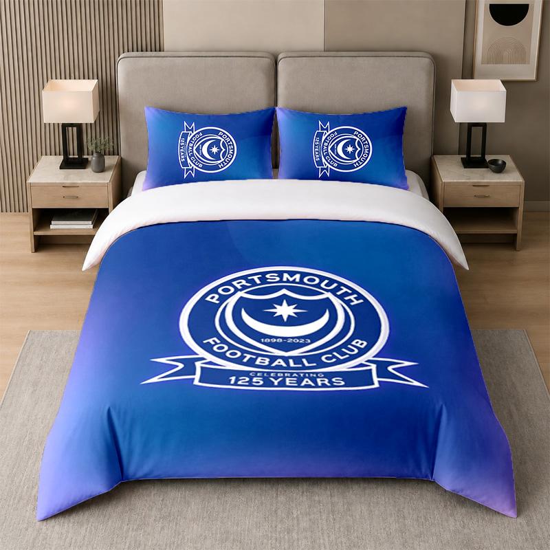 3Pcs Bedding SetPortsmouth FC Soft Bed Sheet and Two Pillowcases Home Bedroom Decor