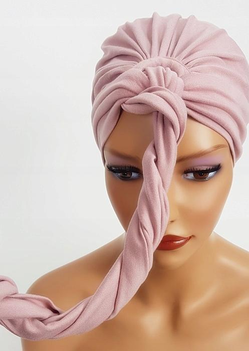 Turban Sejla Pink Shawl Without Pattern, Pleated Even After Chemotherapy