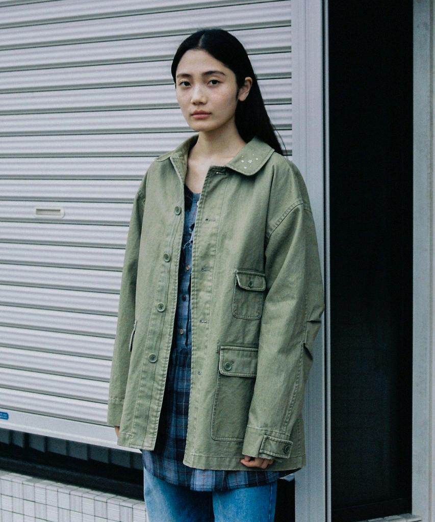 OHESHIO Star Floral Washed Cotton Jacket, Olive