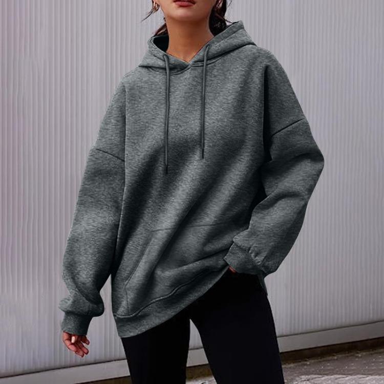 Women's Fashion Fleece Pullover Hooded Sweatshirt Long Sleeve Short Solid Color Autumn Winter Casual Sweatshirt