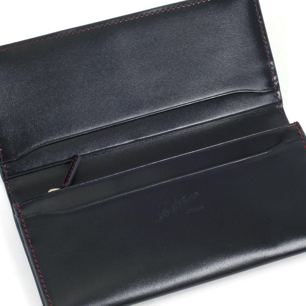 Длинный кошелек из дубленой кожи ZH0479 Темная строчка 10711 [Kitamura] Синий/Бордовый [Темно-синий]