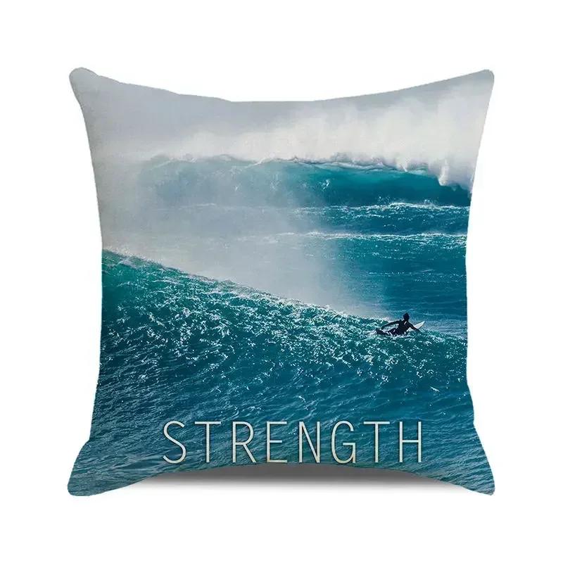 45x45 cm Blue Ocean Style Square Cushion Cover Beach Coconut Grove Sunset Scenery Print Pillowcase Home Decor Pillow Cover