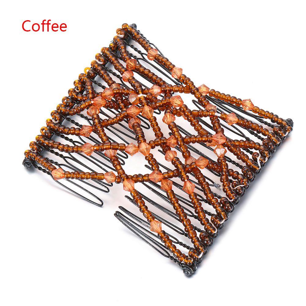 Fashion Woman Double Clip DIY Elastic Headband Bun Hair Combs Beads Comb Metal Hairpins