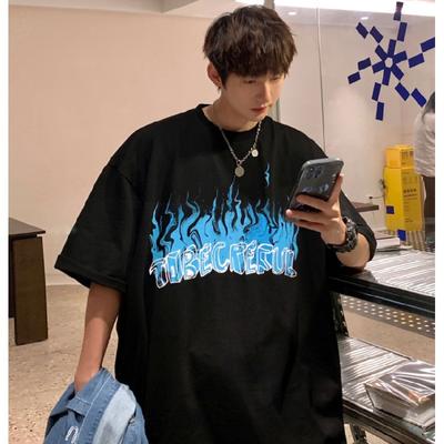 Мужские футболки с коротким рукавом с буквенным графическим принтом и половиной рукава Футболка-пуловер Повседневная футболка Мужская корейская повседневная футболка с круглым вырезом в стиле ретро