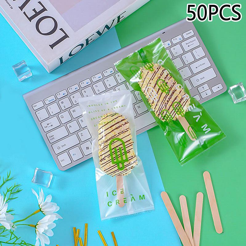 50pcs Food Grade Ice Cream Bags Disposable Plastic Popsicle Protective Cover Storage Transparent Ice Popsicle Packing Bag DIY