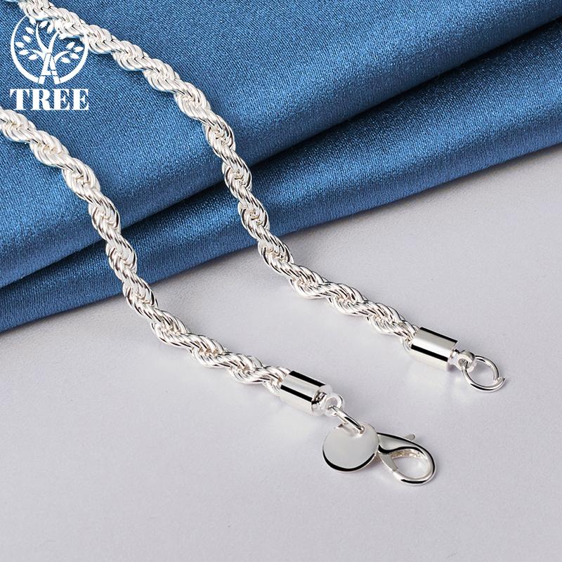 Ювелирные изделия из стерлингового серебра 925 пробы, 16/18/20/22/24 дюйма, 4 мм, витая веревка-цепочка