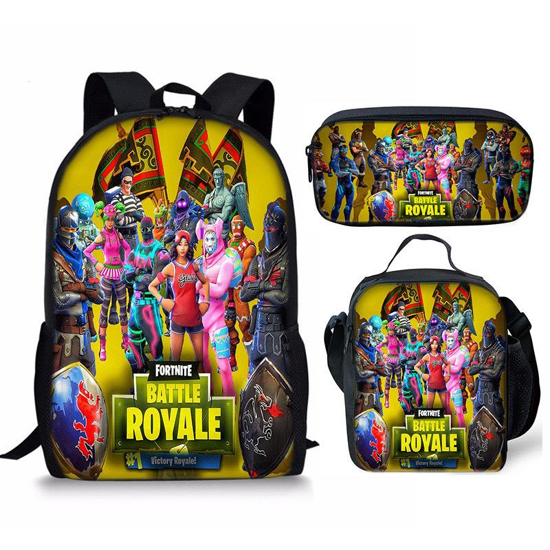 3 шт. Рюкзак для активного отдыха Fortnite Аниме Мультфильм Школьная сумка Большая вместимость Студенческие школьные сумки Пенал Милый и очаровательный Сумка для обеда Подарок на день рождения