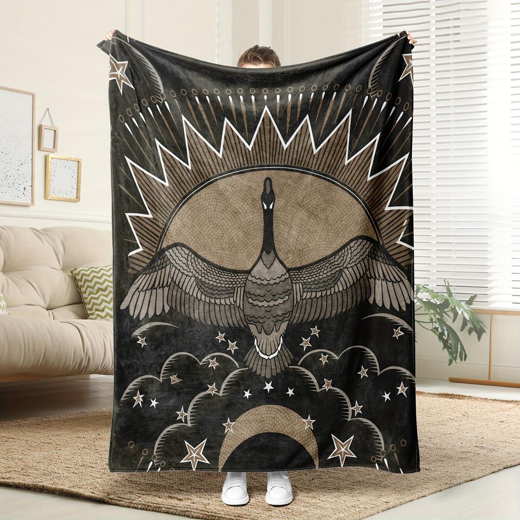 Cozy Flannel Blanket with Majestic Goose and Sunburst Design - Soft, Breathable Polyester, Perfect for Home Decor or Gift, All-S
