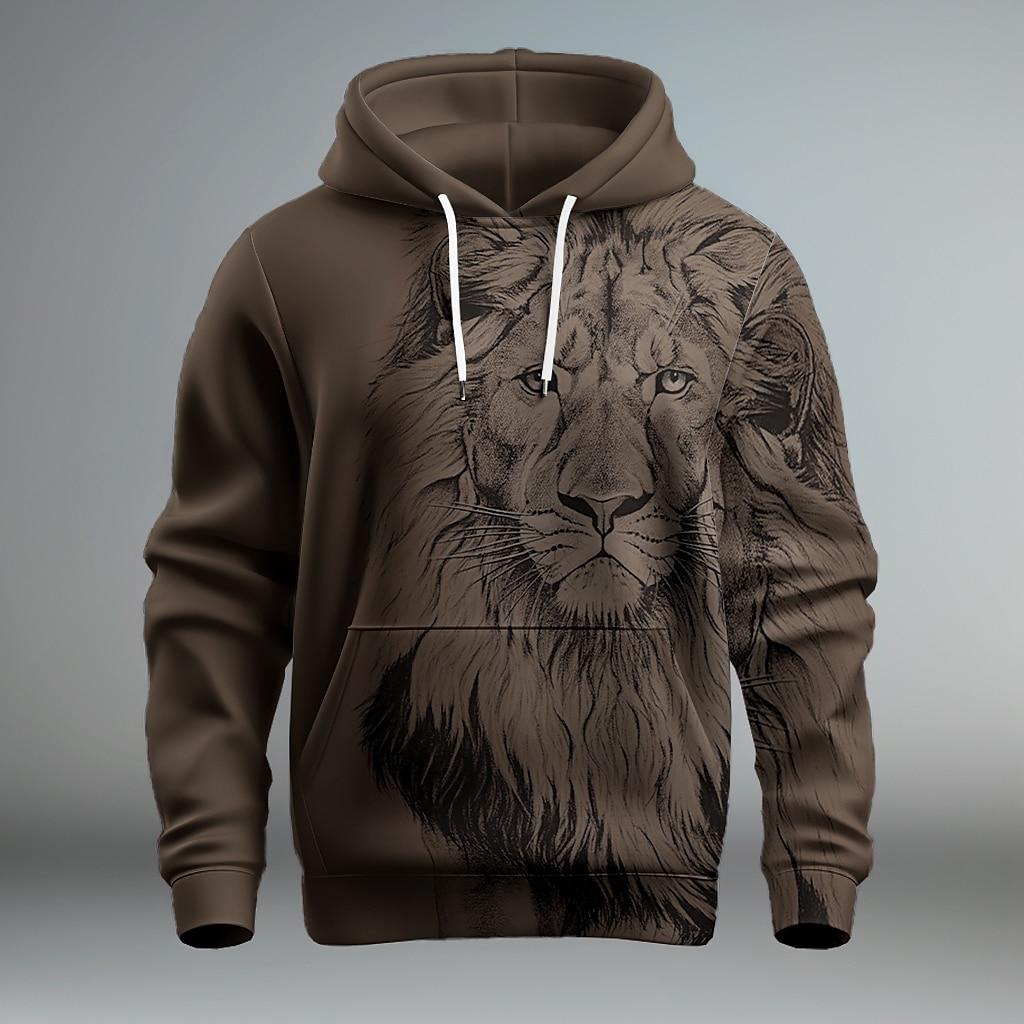 Смешные толстовки с принтом 3D льва для мужчин, модная свободная рубашка с капюшоном, уличный тренд, мужская одежда Harajuku, осенний высококачественный пуловер