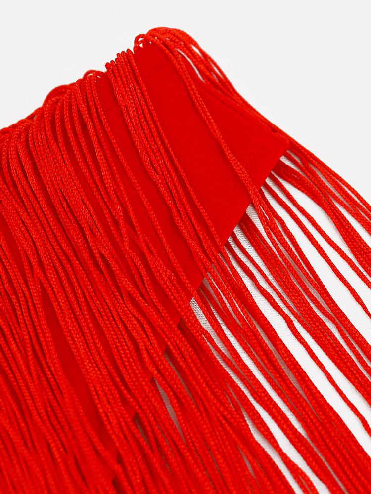 AOMEI Red Tassel Hem Dresses V Neck Sleeveless Bodycon Layered Fringe Cocktail Party Gowns Outfits Plus Size