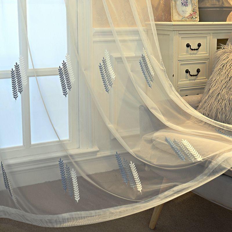 Перегородка Прозрачная Занавеска Роскошная Синяя Вышитая Прозрачная Занавеска Кружевная Вуаль Драпировки Светофильтрующая Занавес Винтажный Цветочный Декор Для Окна