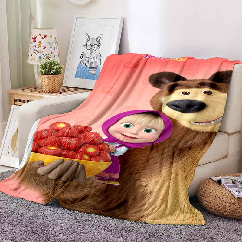 3D cartoon cute M-Masha and Bear blanket flannel home sofa bed bedroom warm portable children's gift picnic sleep soft blanket