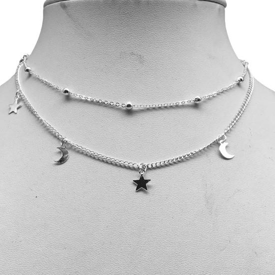 Шикарное ожерелье с кисточкой в ​​форме луны и звезды, двухслойная цепочка-колье, женские ювелирные изделия