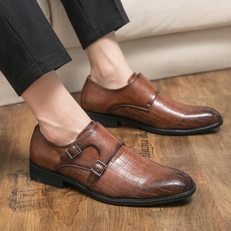 Korean Style Fashion Monk Strap for Men Crocodile Pattern Casual Oxford Gentleman Shoes Formal Wedding Prom Dress Homecoming