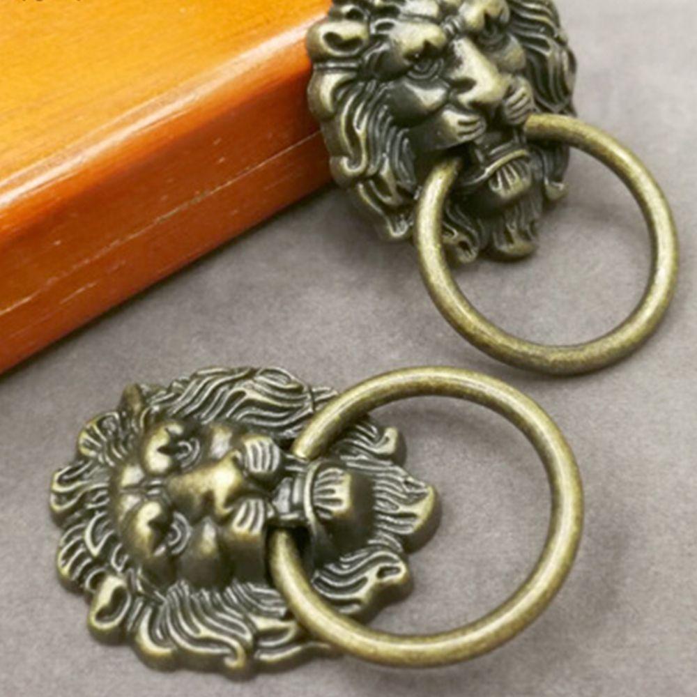 Convenient Bronze Furniture Lion Head Knob Ring Drawer Pull Handle Antique