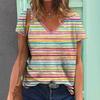 Striped T-shirt Women's Casual T-shirt T-shirt Hundreds of Daily Tops V-neck Plus Size Short Sleeve Street Clothing