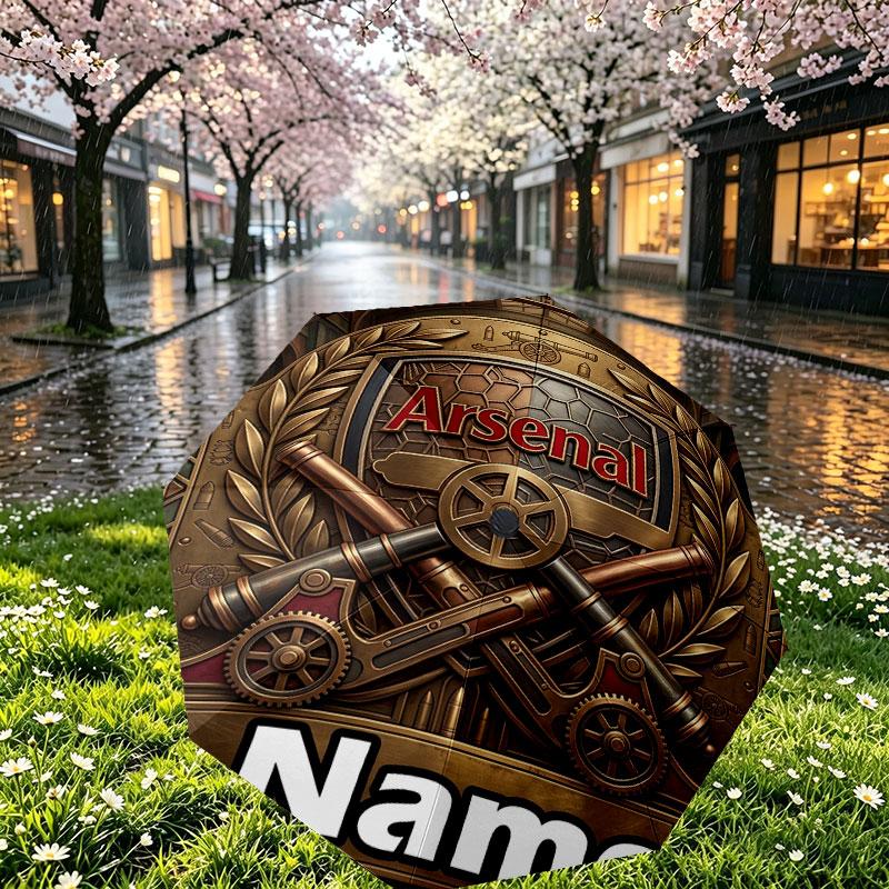 Custom Name Personalized Arsenal F.C Print Umbrella, Auto Open Close, 8‑Rib Sturdy Frame, Commute Camping Hiking Use, Birthday Gift