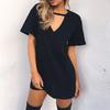 Модное женское повседневное однотонное женское мини-платье с коротким рукавом и v-образным вырезом