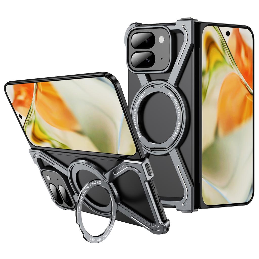 Для Google Pixel 9 Pro Fold 5G Бамперы Бескаркасная Металлическая Рамка Чехол Совместимый с MagSafe Подставка - Черный