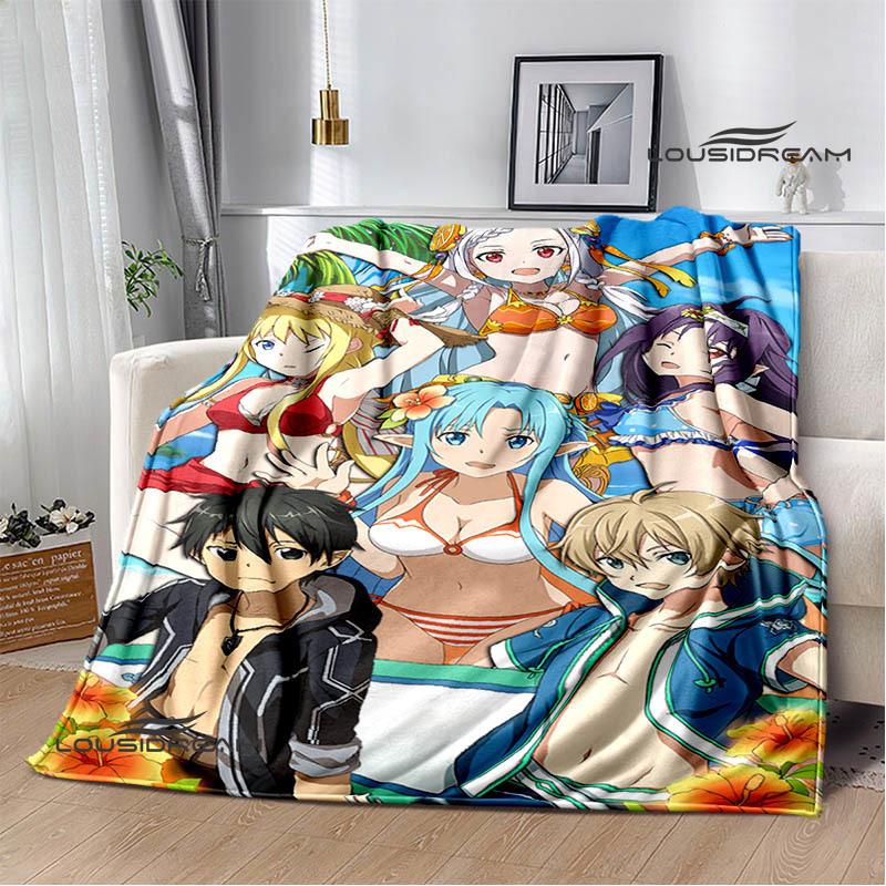 Мультяшные пледы с принтом Sword Art Online Плед для пикника Теплые фланелевые пледы Постельные принадлежности для дома Подарки на день рождения