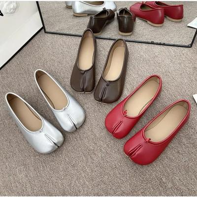 Tabi Shoes Women Cozy Leather Flats Split Hoof Toe Loafers Femme Mary Jeans Mocasines Ladies Ballerina Shoes