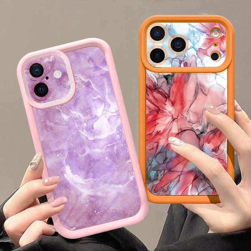 Акварельный цветочный мраморный чехол для iPhone 18 Pro Max Ударопрочный бампер Мягкая силиконовая крышка для iPhone 17 16 15 14 13 Pro Max 17E