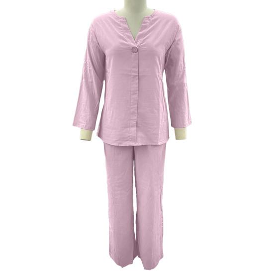 2 Pcs/Set Women Plus Size Shirt Trousers Set Solid Color Long Sleeves V Neck Blouse High Waist Loose Wide Leg Pants Set Casual Commute Outfit