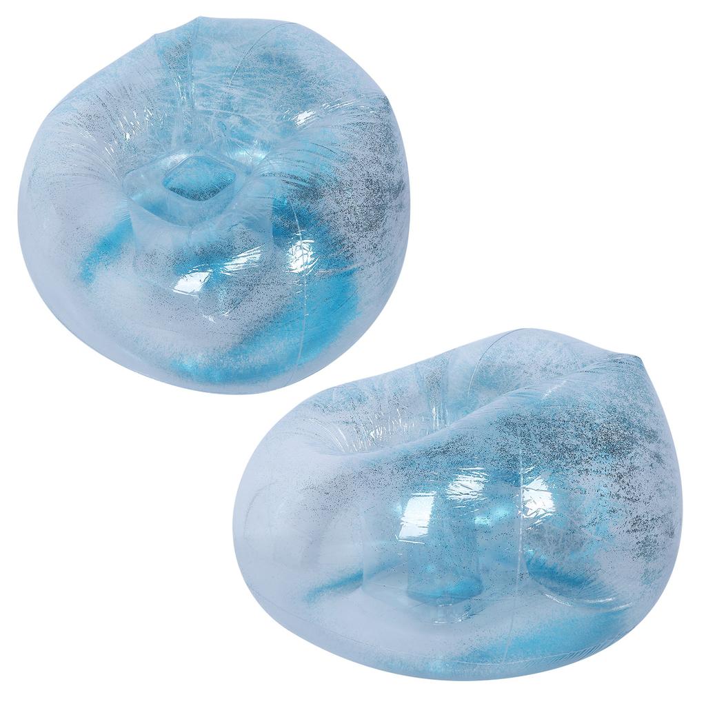 Взрослое прозрачное складное надувное кресло-диван с декором из пайеток для отдыха, сна, синего цвета