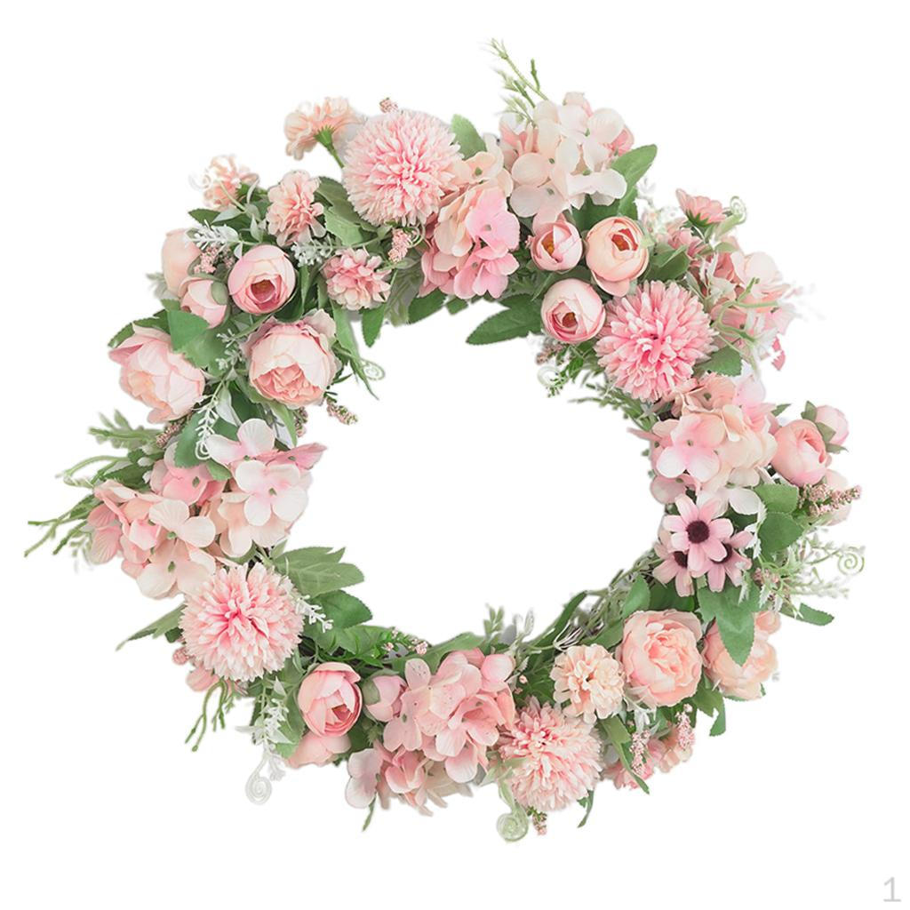 Floral Twig Wreath 16 Inch Handmade Artificial Flowers Garland Front Door (Pink)