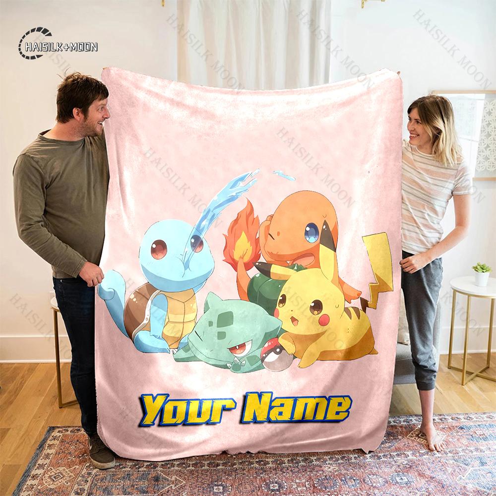 Free Shipping P-Pikachu C-charizard Print Blanket, for Bedroom Living Room Bed Sofa Office Nap Travel Camping Holiday Great Gift