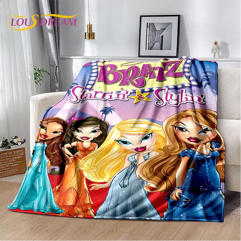 Мультяшная кукла Bratz Детские 3D-печатные мягкие одеяла, Теплое плед-покрывало, Удобное одеяло для пикника, кроватей, дивана, дома, спальни