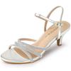 Allegra K Women's Ankle Strap Rhinestone Kitten Heel Sandals, Silver, Size 26.0cm