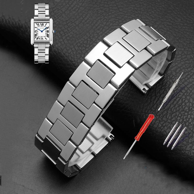 Ремешок для часов Для серии Cartier TANk SOLO Оригинальная версия Цельная цепочка для часов из тонкой стали Аксессуары Плоский интерфейс 16 17.5 20 22 мм