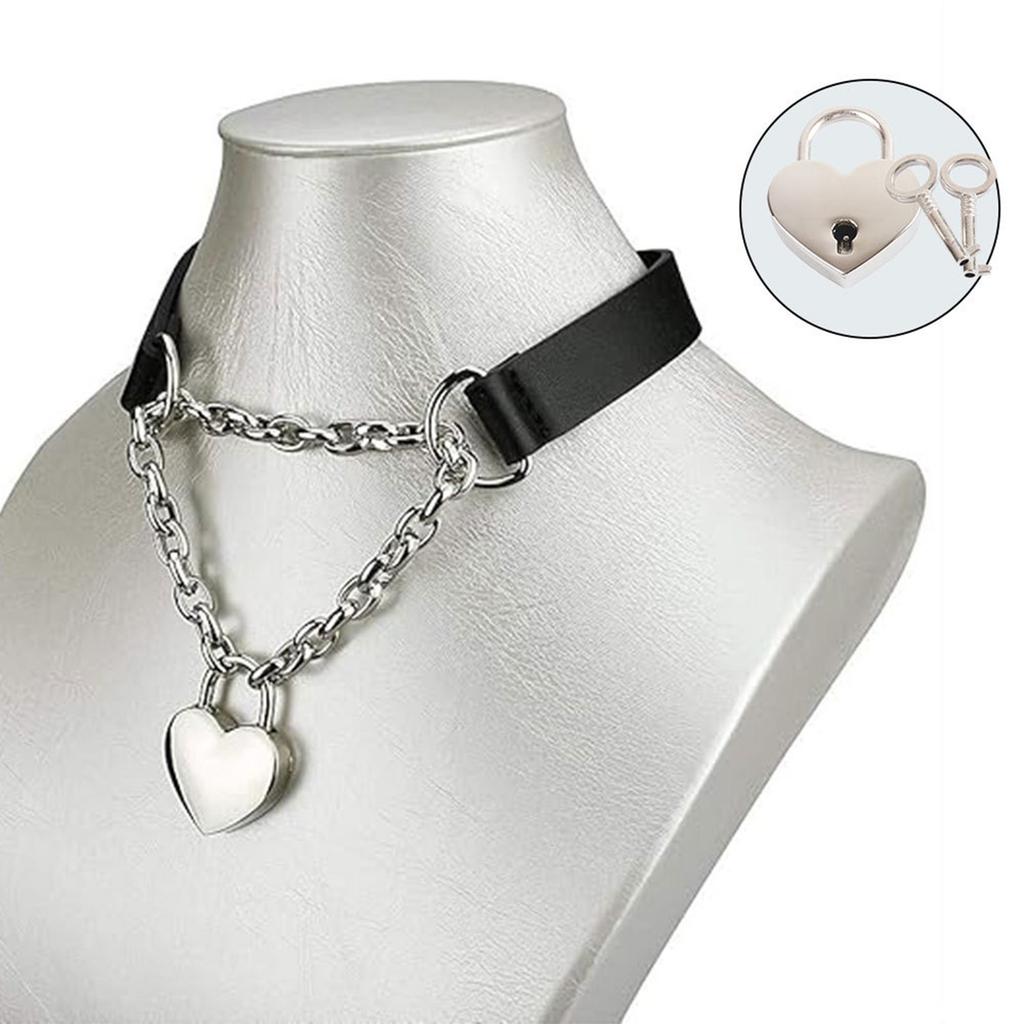 Женское черное ожерелье из ПУ кожи с подвеской-сердцем с замком, регулируемая цепочка, кожаная текстура для повседневной носки