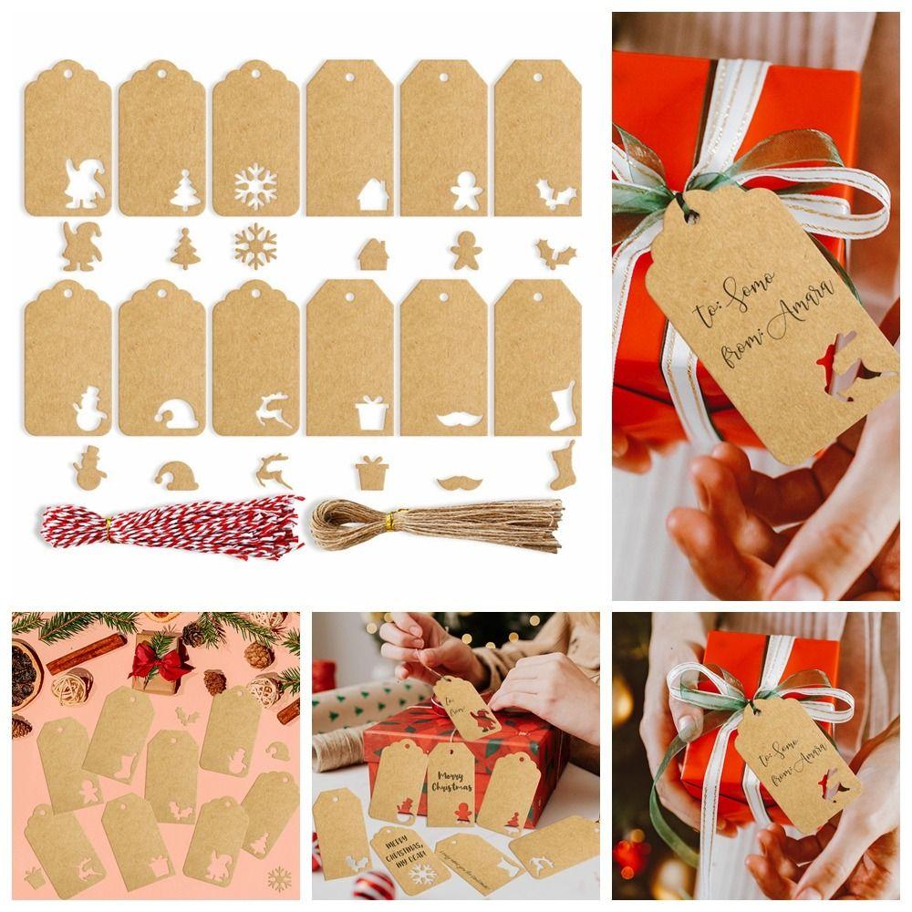 48/96/144pcs Santa Claus Gifts Labels Christmas Tree Shape Kraft Paper Tags Hanging Label New Year