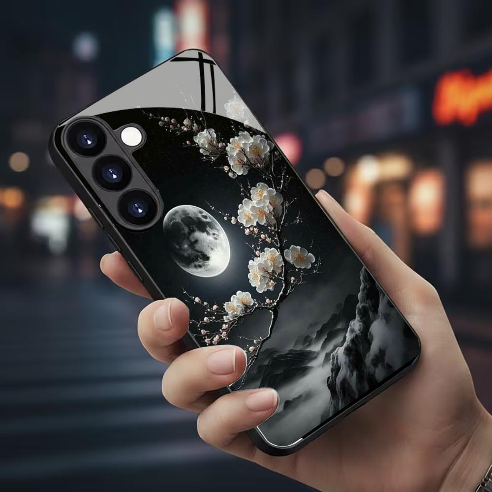 Черный цветок Чехол для телефона стеклянный чехол для телефона для Samsung Galaxy S26 22 23 24 25 PLUS S21 22 23 24 25 ULTRA