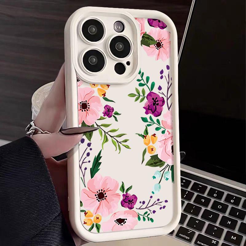Luxury Floral Print TPU Matte Case For iPhone 16 Pro Max 15 Pro 14 13 12 11 XS XR 8 7 Soft Silicone Shockproof Phone Cover
