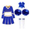 Kids Girls Cheerleading Set Long Sleeve Crop Top with Pleated Skirt and Bowknot Headwear Knee High Stockings 2Pcs Flower Balls for Dance Performance