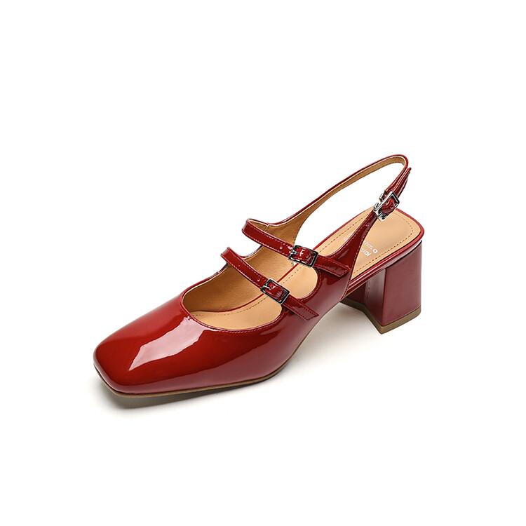 Модные летние сандалии Мэри Джейн с квадратным носком, на высоком каблуке, с закрытым носком и ремешком на пятке, римские сандалии для женщин, женские сандалии из спилковой кожи