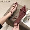 Fashion SUOJIALUN 2025 Summer New Women Sandal Fashion Narrow Band Ladies Gladiator Shoes Thin Low Heel Ankle Strap Dress Party Shoes