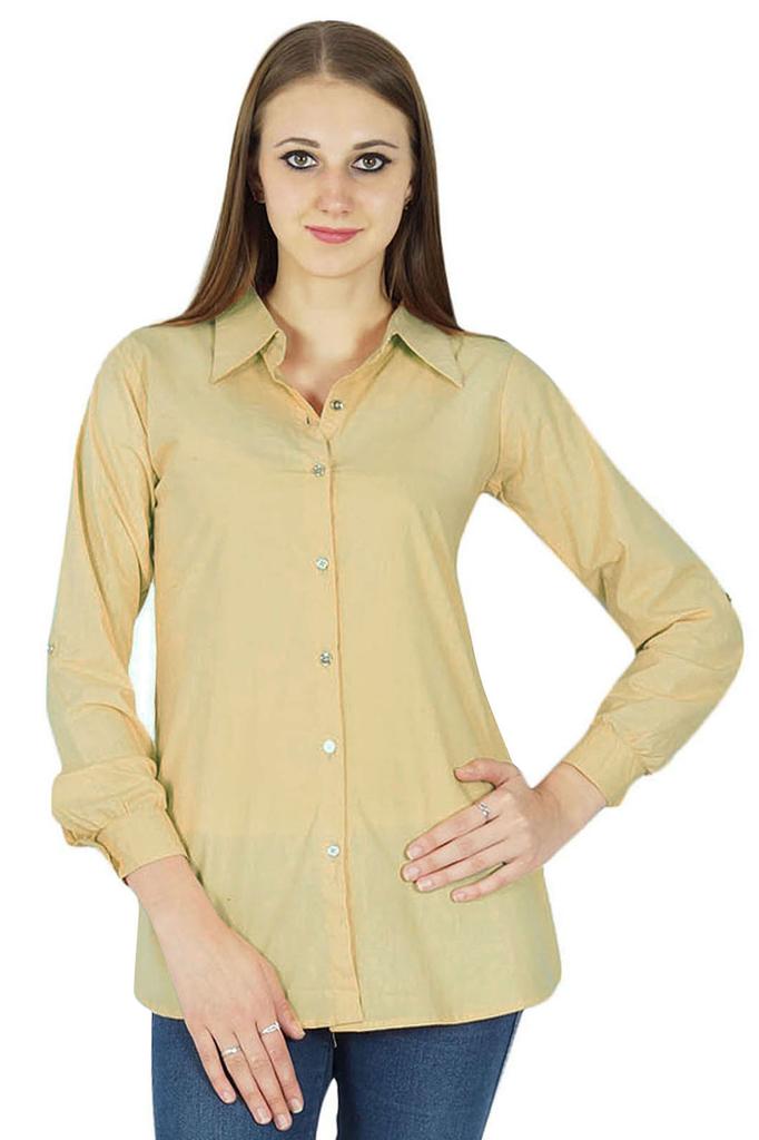 Top Cotton Shirt Long Sleeve Solid Short Kurta Women Clothing