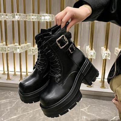 Модные женские мотоциклетные ботинки на высокой платформе высотой 8,5 см, зимние теплые ботинки на танкетке, ботильоны, массивные кроссовки, осенняя обувь в стиле панк для женщин