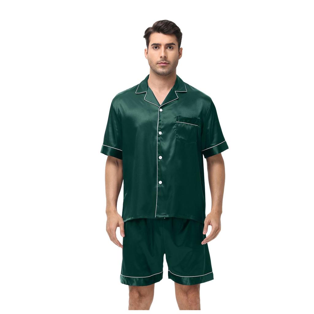 Large Men's Short Sleeved Shorts Satin Summer Casual Home Wear Pajama Set