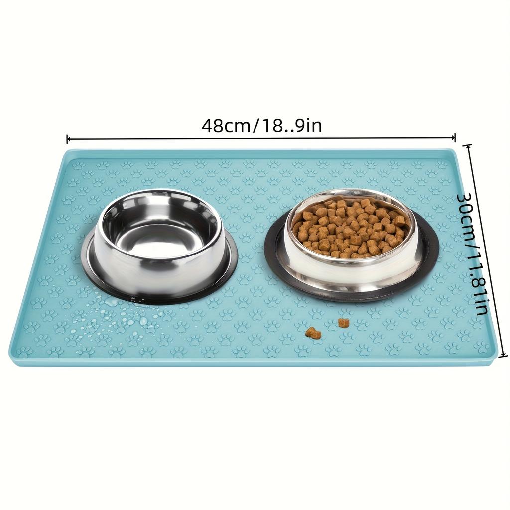 Anti-Slip Pet Food Mat | Waterproof & Easy Clean | Durable Dog Cat Bowl Mat with Paw Prints