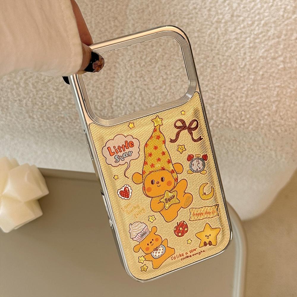Подходит для Apple iPhone 17 Pro Max, 16-дюймового Позолоченного Желтой Звездой и Щенком iPhone 15 Гальванизированного Мультяшного Высококачественного Защитного Чехла