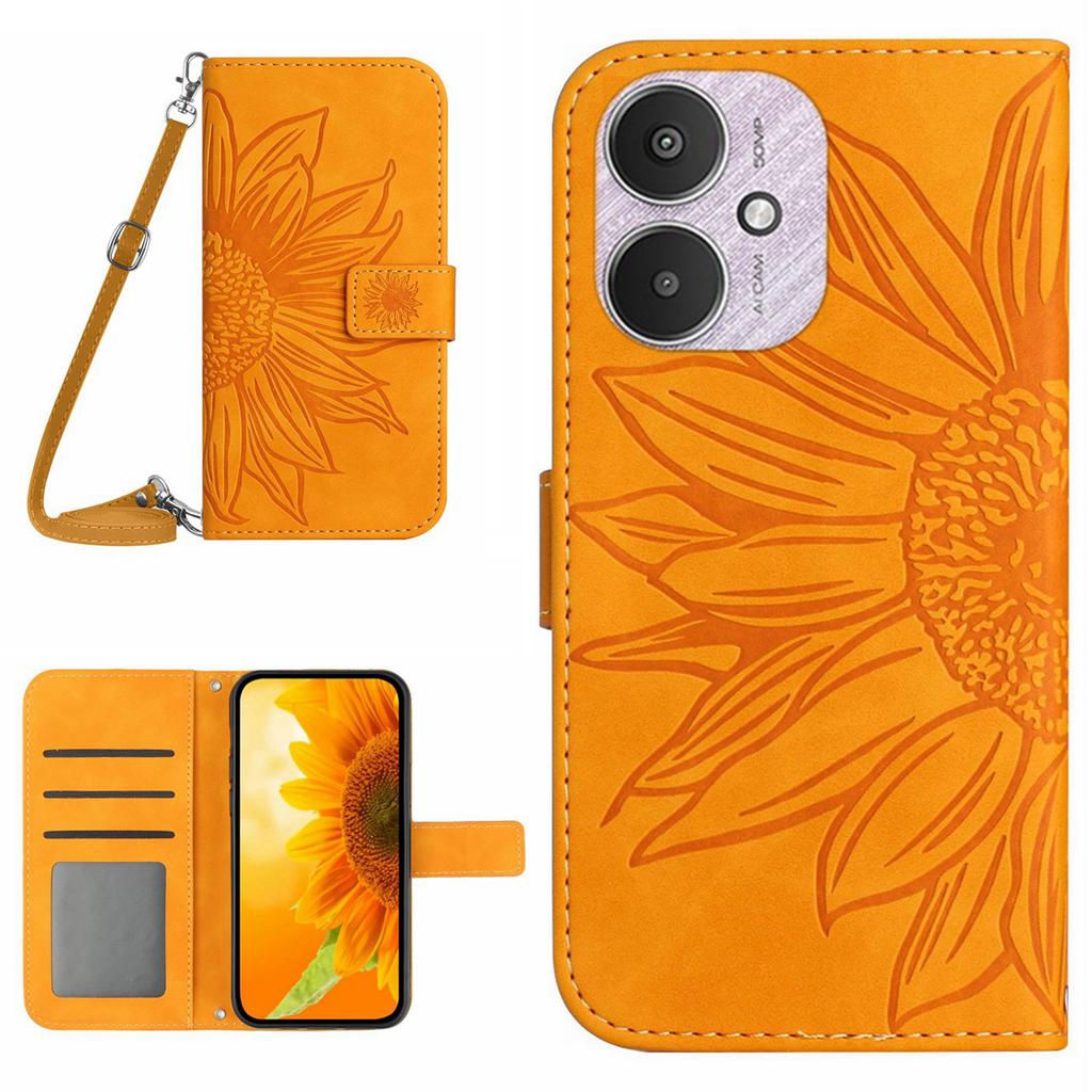 HT04 For Xiaomi Redmi 13C 4G/5G/13R 5G/Poco M6 5G/Poco C65 4G Crossbody Phone Leather Case Sunflower Pattern
