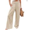 2023 Casual Beach Wide Leg Pants Women Fashion Solid Elastic Cotton Linen Long Pants Chic Loose High Waist Ladies Trousers 22683