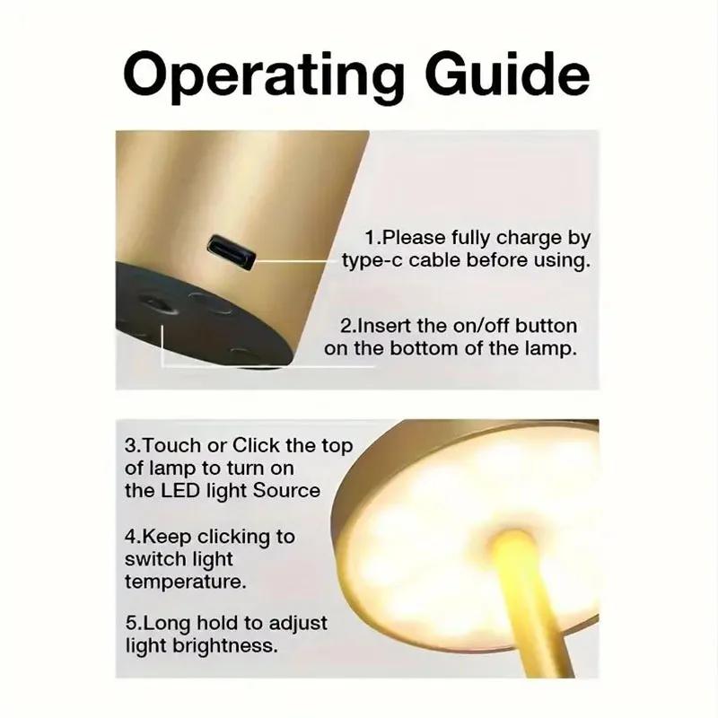 Современная светодиодная металлическая настольная лампа с сенсорным управлением, перезаряжаемая через USB, 3-цветная диммируемая настольная лампа для спальни, гостиной, офиса, домашнего декора